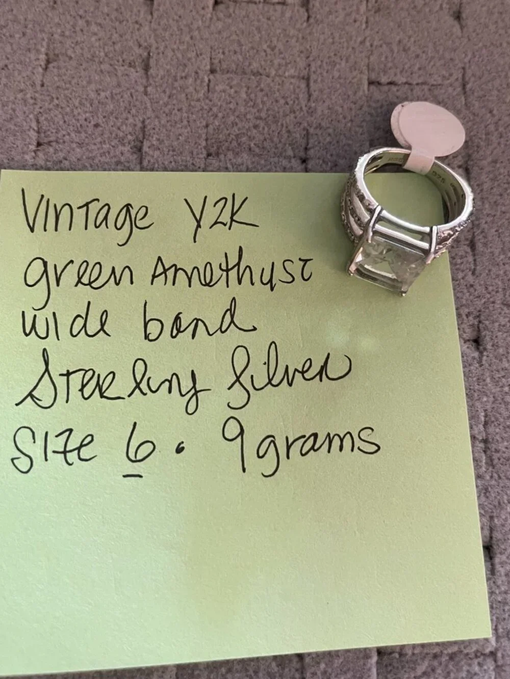 Vintage Sterling Silver Ring Green Amethyst Wide Band 9 grams Size 6 EUC $225